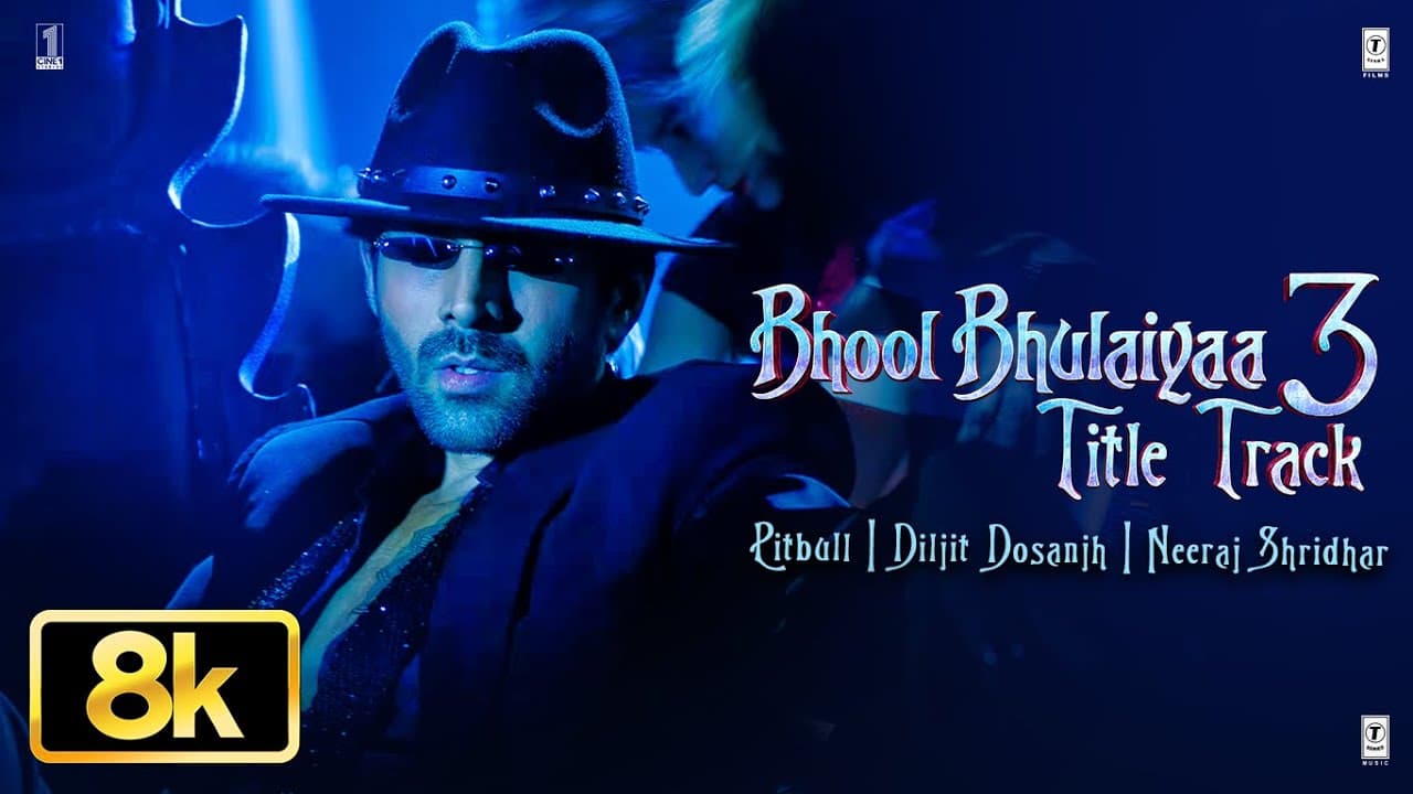 Bhool Bhulaiyaa 3 Title Track - 8K Video | Kartik A,Pitbull,Diljit,Neeraj,Tanishk,Pritam | Bhushan K