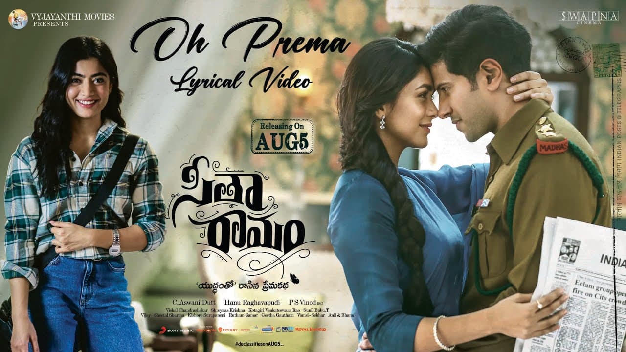 Oh Prema Lyrical Video - Sita Ramam (Telugu) | Dulquer | Mrunal | Vishal | Hanu Raghavapudi